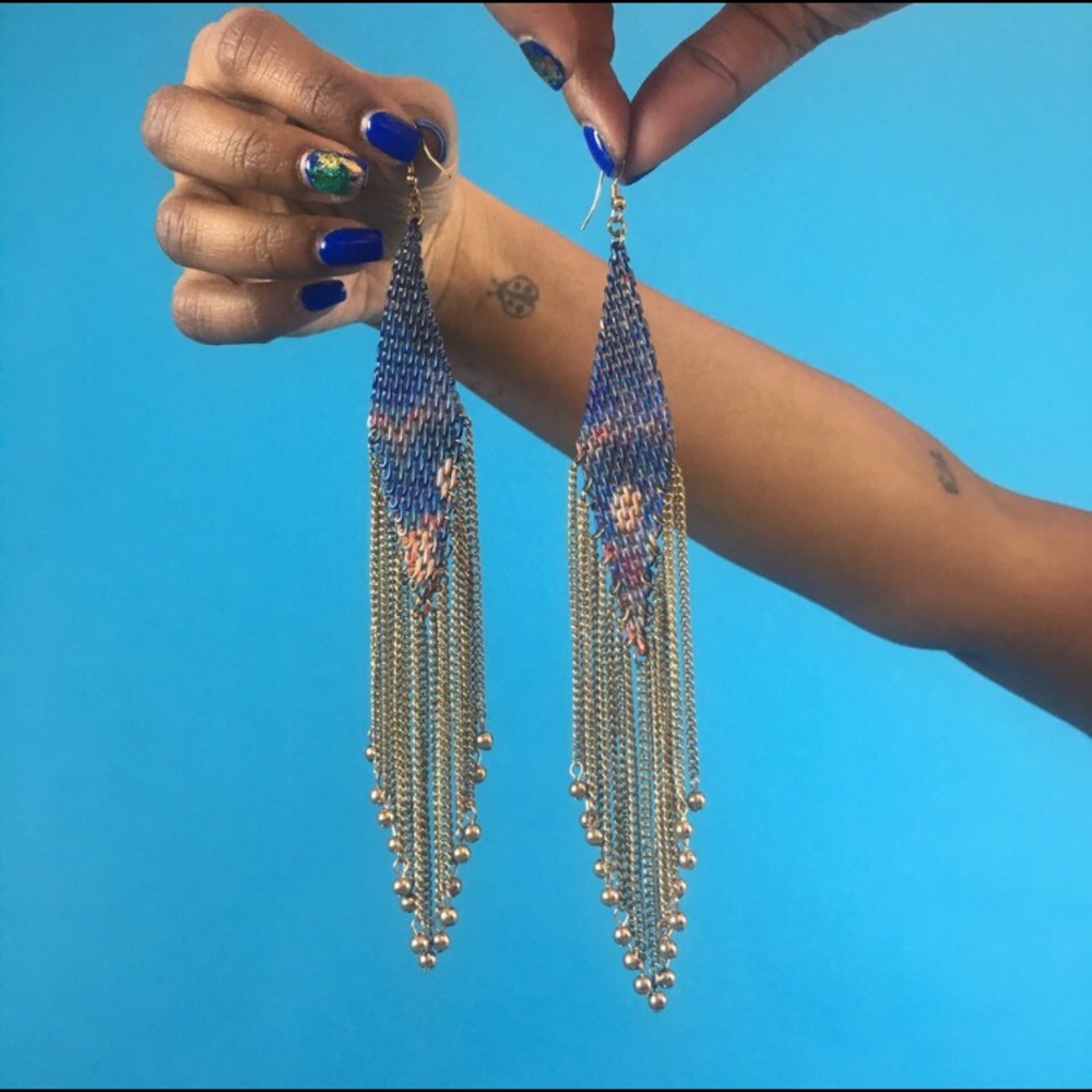 Beautiful Blue and Gold Drop-down Earrings 💙